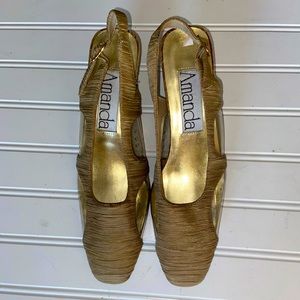 Amanda Ladies Sz 6.5 M Vintage Sling Back Shoes Clear Plastic Insets on sides